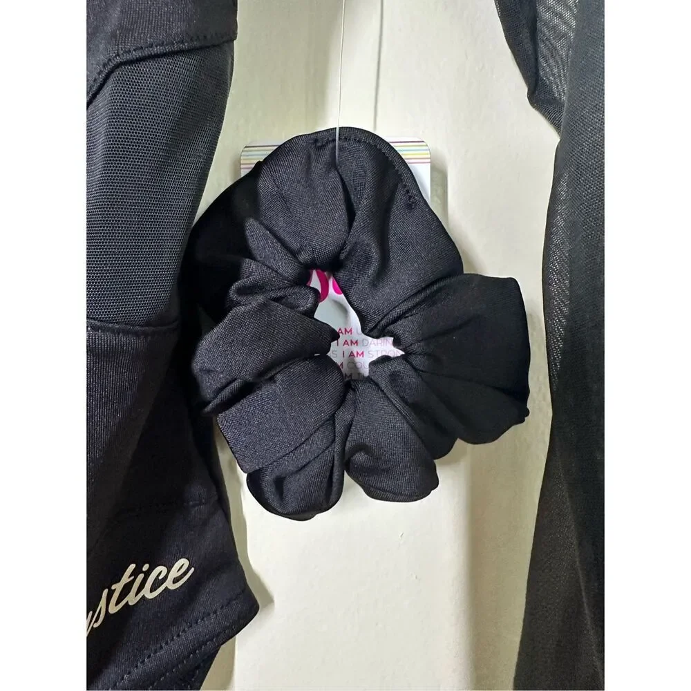 🌸 Justice Black Rhinestone Front Long Sleeve Leotard Size Medium or 10